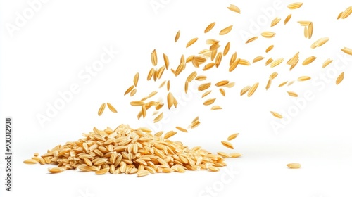 Paddy Rice Falling on a Pile of Grain