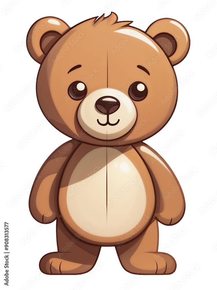 A cute cartoon bear standing in front of a transparent background with a friendly expression. 