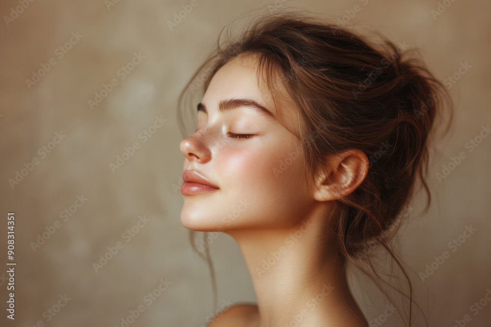 A close up of a girl's face with her eyes closed A close up of a girl's face with her eyes closed
