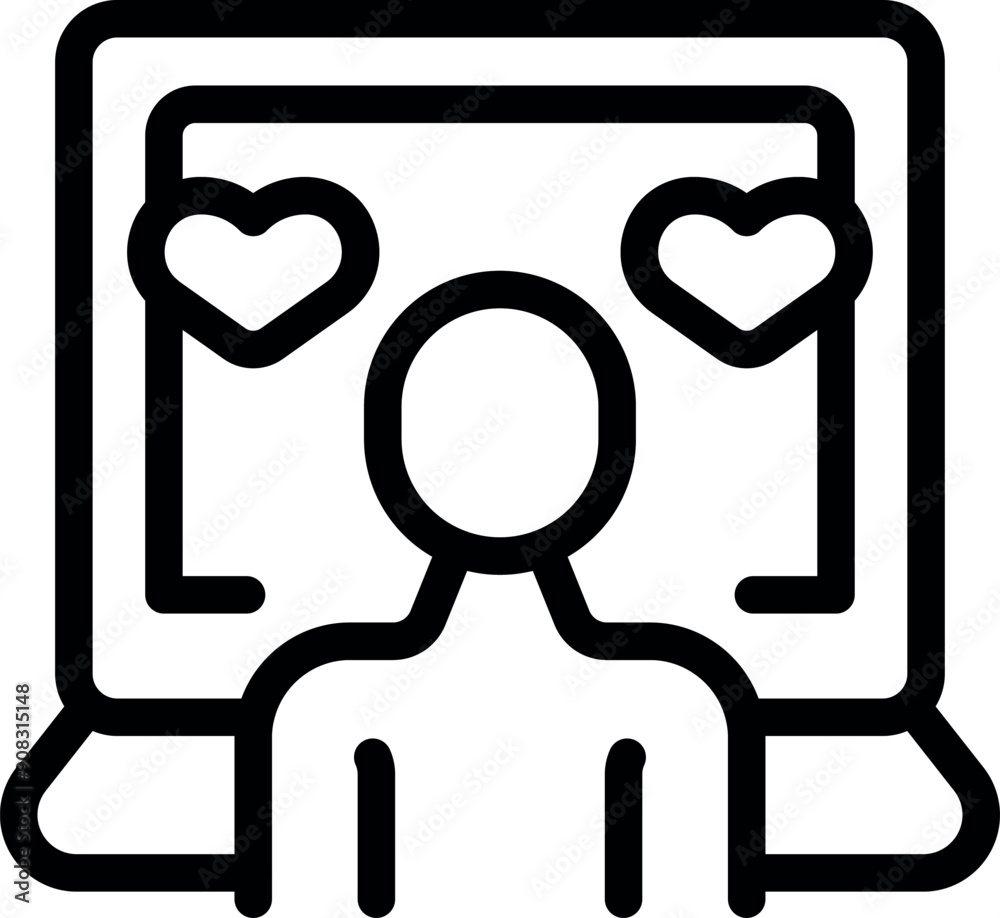 Simple icon of a person with a laptop receiving love reactions Simple icon of a person with a laptop receiving love reactions
