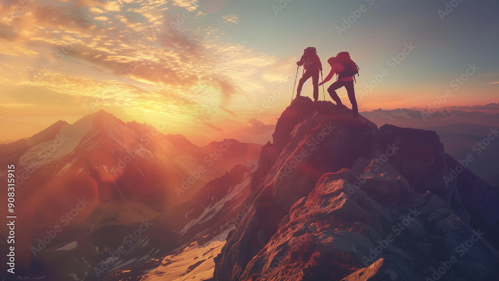 Fototapeta premium Achievement and Unity on the Mountain