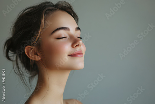 A close up of a girl's face with her eyes closed