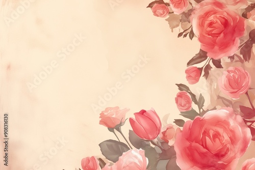 Pink Rose Horizontal Corner Frame with Copy Space
