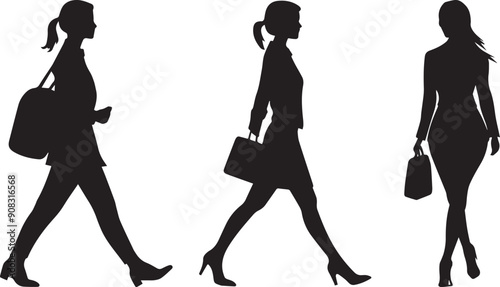 Silhouette of girl going back to office after holiday vector icon