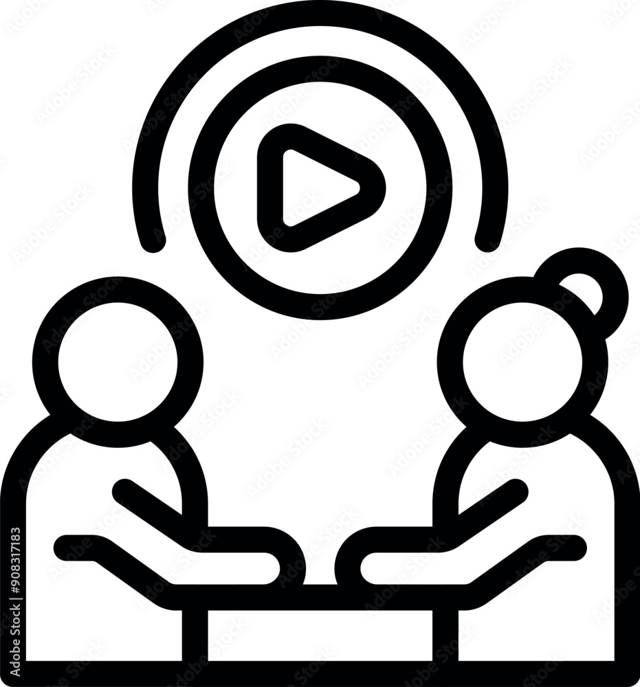 Two people are sitting at a table, discussing a video project
