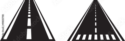 Silhouette of  straight road vector, zebra crossing road icon