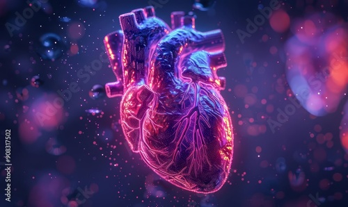 Human anatomy vibrant colors closeup on heart chiaroscuro lighting high detail medical illustration style