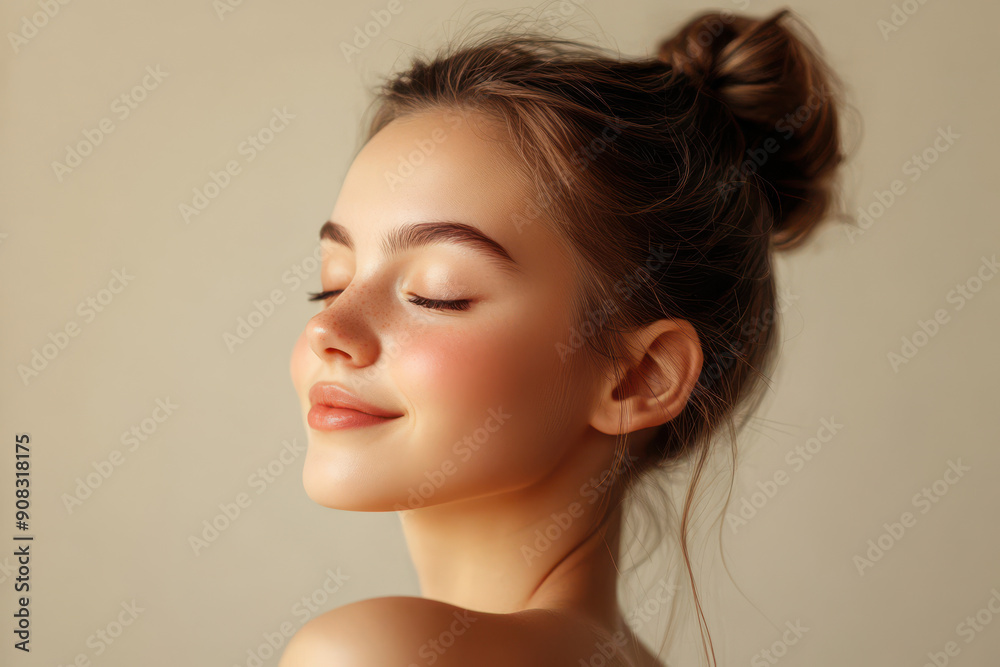 A close up of a girl's face with her eyes closed A close up of a girl's face with her eyes closed