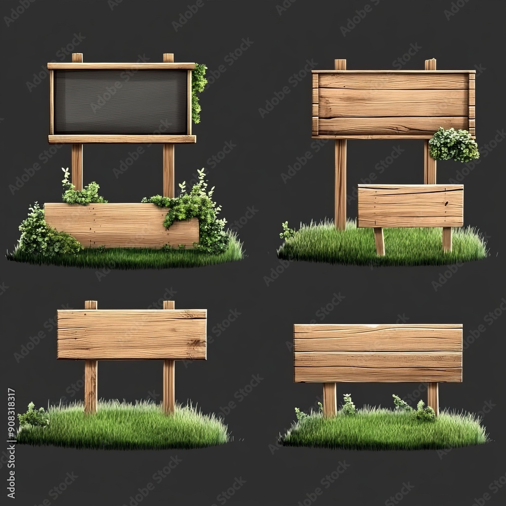 Wooden Signboards in Grass 3 Wooden Signboards in Grass 3