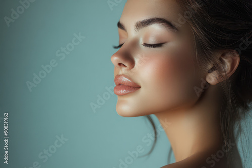 A close up of a girl's face with her eyes closed