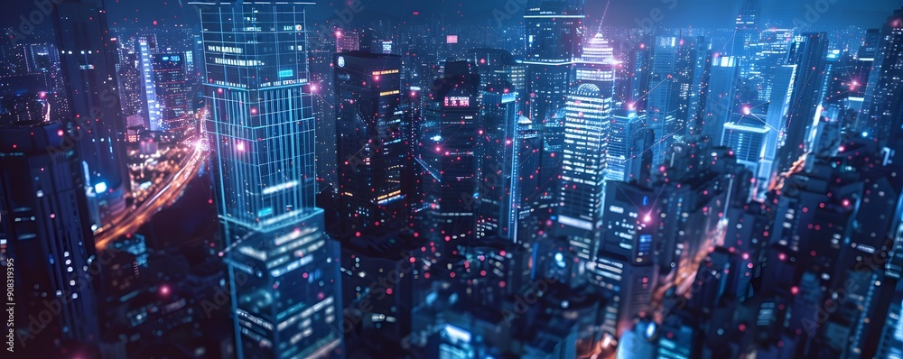 city with network technology background city with network technology background