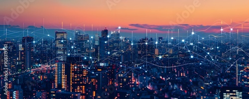 Wallpaper Mural city with network technology background Torontodigital.ca