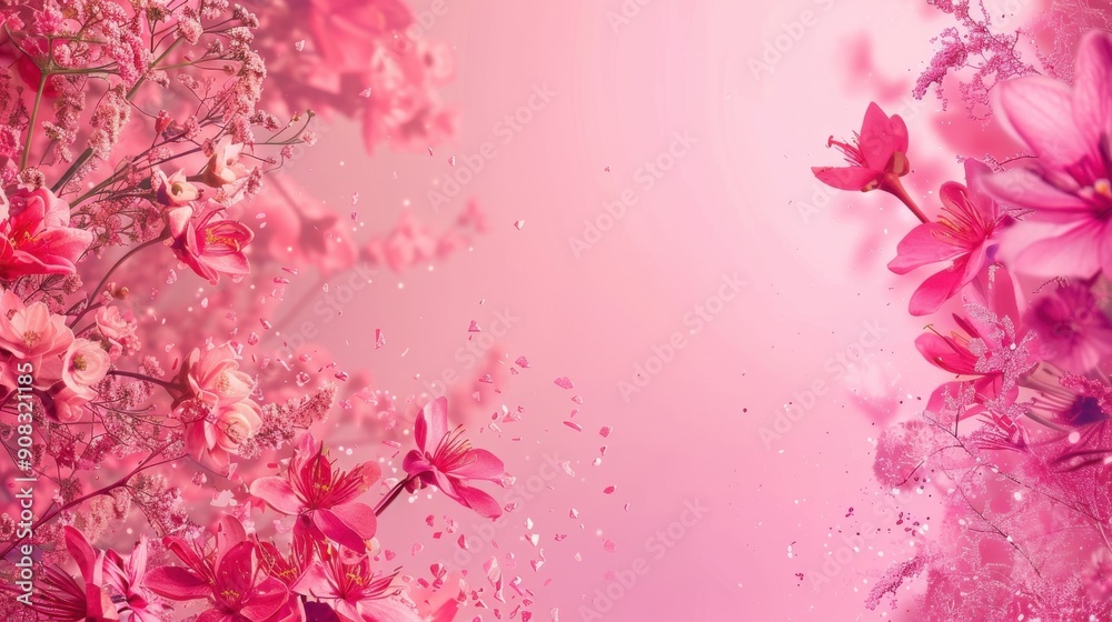 A vibrant pink background adorned with delicate flowers and whimsical elements, perfect for a cheerful and light-hearted setting, the scene enriched by a soft gradient and intricate patterns, evoking A vibrant pink background adorned with delicate flowers and whimsical elements, perfect for a cheerful and light-hearted setting, the scene enriched by a soft gradient and intricate patterns, evoking