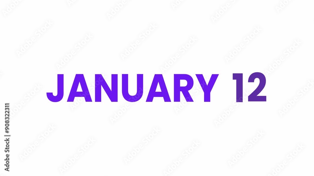 12th January calendar icon animation. Alpha matte with transparent background 4K resolution. 12th January calendar icon animation. Alpha matte with transparent background 4K resolution.