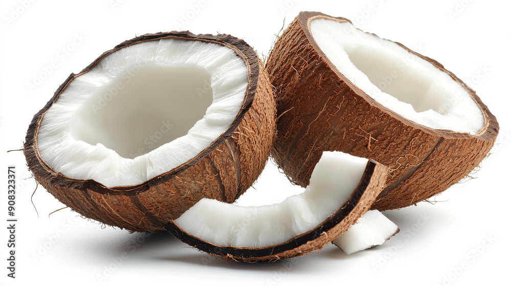 Fresh Coconut Slice and Piece Isolated on White Background, Tropical Fruit, Healthy Food, Natural Coconut Flesh, Organic Coconut Meat, Exotic Fruit, Raw Coconut Chunks, Pure White Background Fresh Coconut Slice and Piece Isolated on White Background, Tropical Fruit, Healthy Food, Natural Coconut Flesh, Organic Coconut Meat, Exotic Fruit, Raw Coconut Chunks, Pure White Background