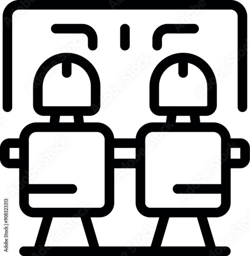 Line icon of an airplane cabin with two empty seats and a window, perfect for travel and transportation themes