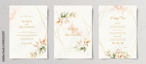 Elegant minimalist floral wedding invitation card template