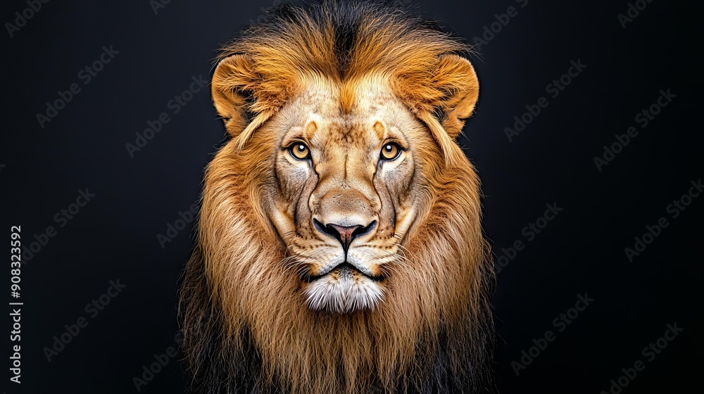 Fototapeta premium A majestic lion with a golden mane, symbolizing strength and leadership