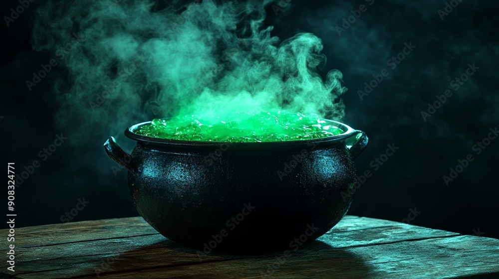 Witch's cauldron with green potion Witch's cauldron with green potion