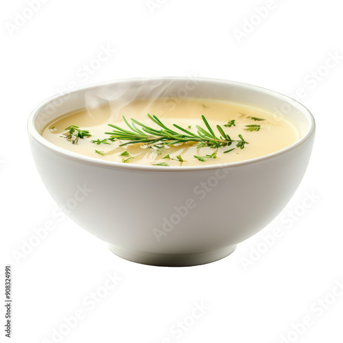 Floating Bowl Of Soup With Steam And Herbs On Transparent Png Background For Comfort Food Advertisements . Generative ai photo