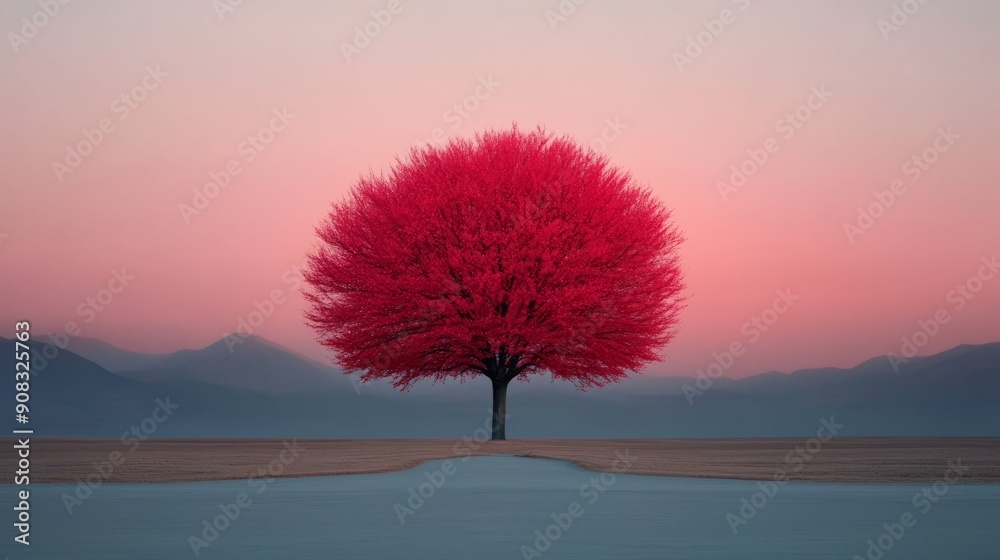 Solitary Red Tree at Sunset Solitary Red Tree at Sunset
