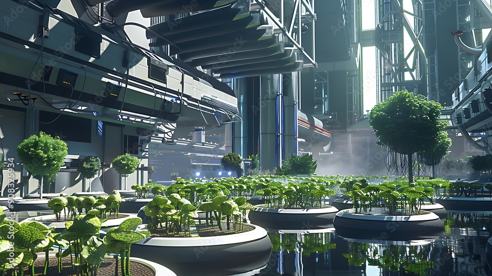 Futuristic Cityscape with Hydroponic Gardens. Futuristic Cityscape with Hydroponic Gardens.
