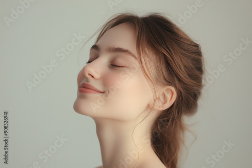 A close up of a girl's face with her eyes closed