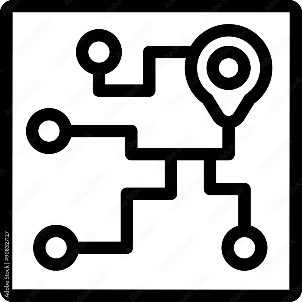 Gps navigation system is showing the route with multiple stops marked on a digital map Gps navigation system is showing the route with multiple stops marked on a digital map