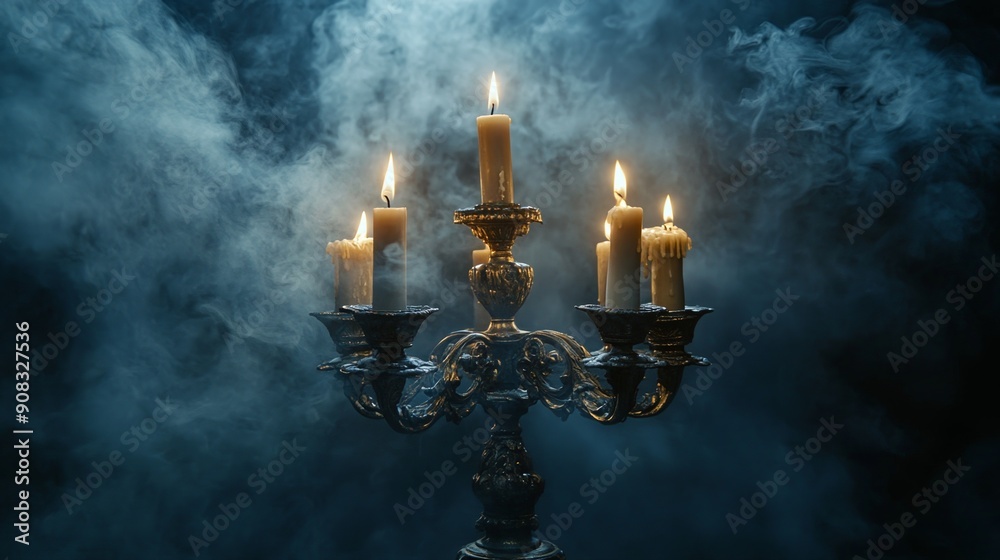Antique candelabra. Flickering candles Antique candelabra. Flickering candles