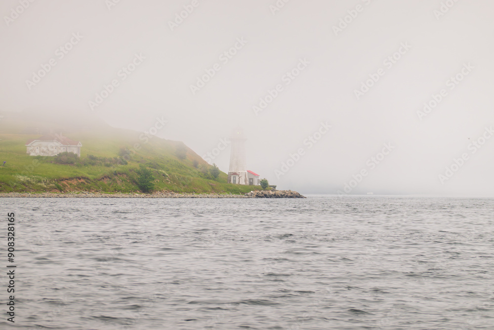 Georges Island Lighthouse in Overcast Weather with Copy-Space Georges Island Lighthouse in Overcast Weather with Copy-Space