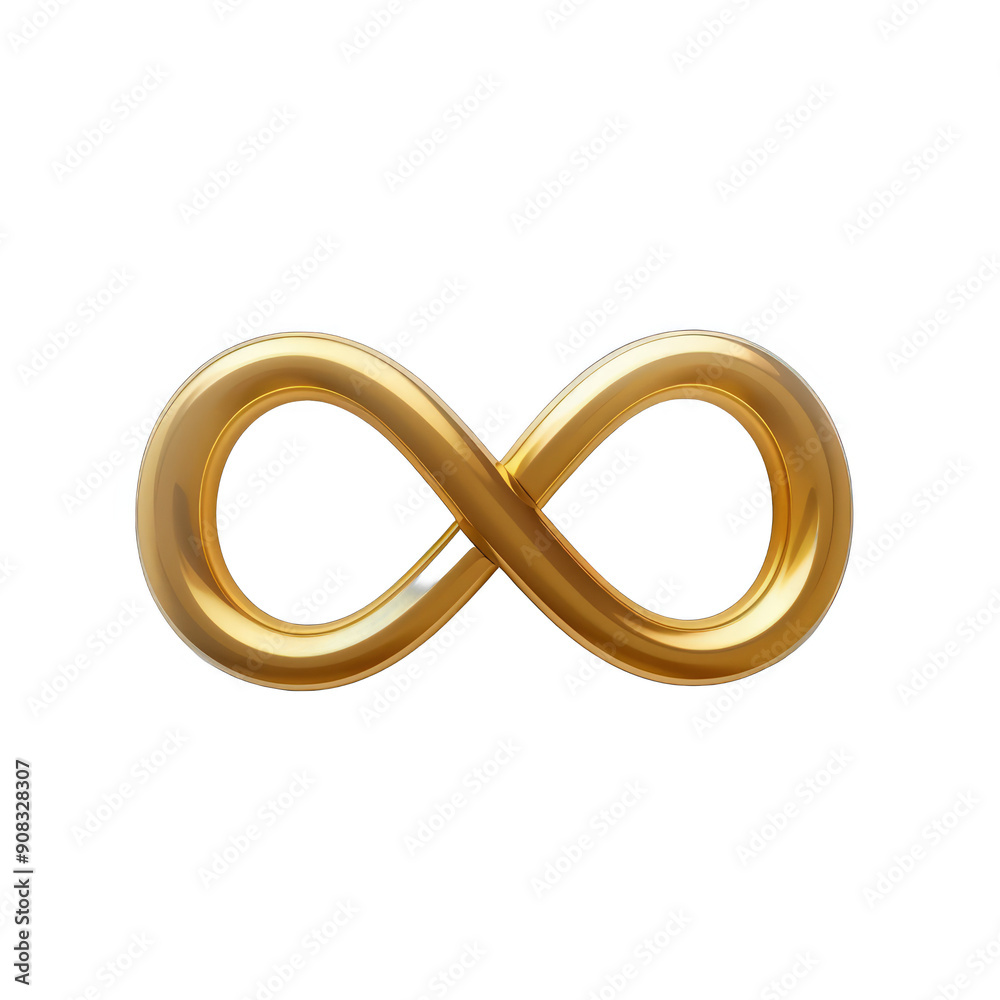 A gold colored infinity symbol with a curved line A gold colored infinity symbol with a curved line