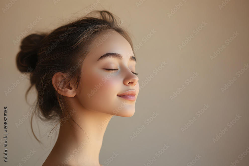 A close up of a girl's face with her eyes closed A close up of a girl's face with her eyes closed