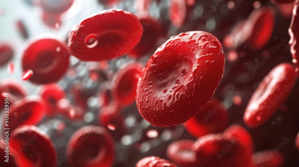 Produce an image of blood tissue, showing the diverse types of cells including erythrocytes and leukocytes in a highly detailed manner Produce an image of blood tissue, showing the diverse types of cells including erythrocytes and leukocytes in a highly detailed manner