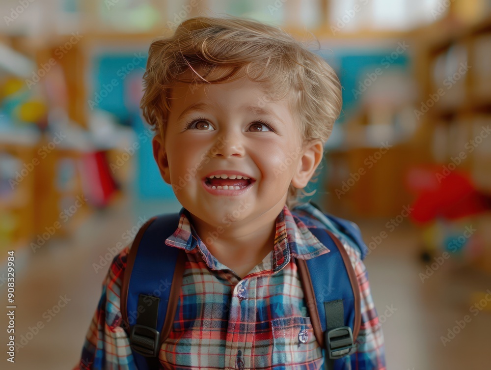 Excited Child Ready for First Day of School, Back to School Concept, Happy Kid with Backpack Smiling, Education, Learning, Kindergarten, Elementary School, Classroom, Books, Teacher, Friends Excited Child Ready for First Day of School, Back to School Concept, Happy Kid with Backpack Smiling, Education, Learning, Kindergarten, Elementary School, Classroom, Books, Teacher, Friends