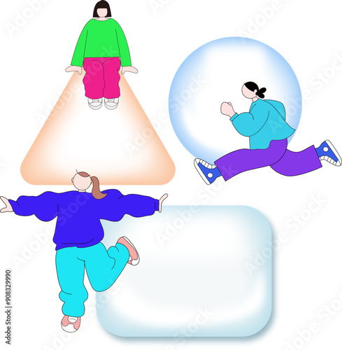 図形とポーズをとる女性のベクターイラスト