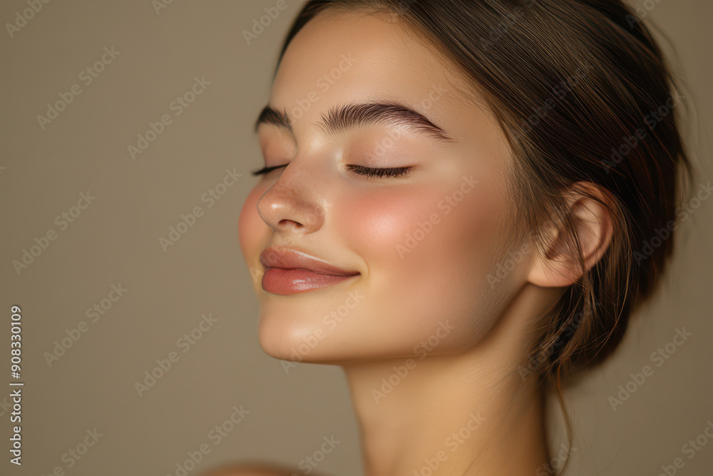 A close up of a girl's face with her eyes closed