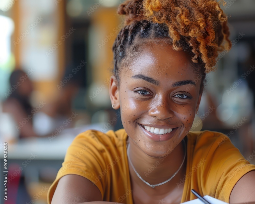 Happy Student Studying in a Cafe, Back to School Concept, Joyful and Engaged Learning, Positive Learning Environment, Education Success, Student Motivation, College Life, Studying Tips, Study Happy Student Studying in a Cafe, Back to School Concept, Joyful and Engaged Learning, Positive Learning Environment, Education Success, Student Motivation, College Life, Studying Tips, Study