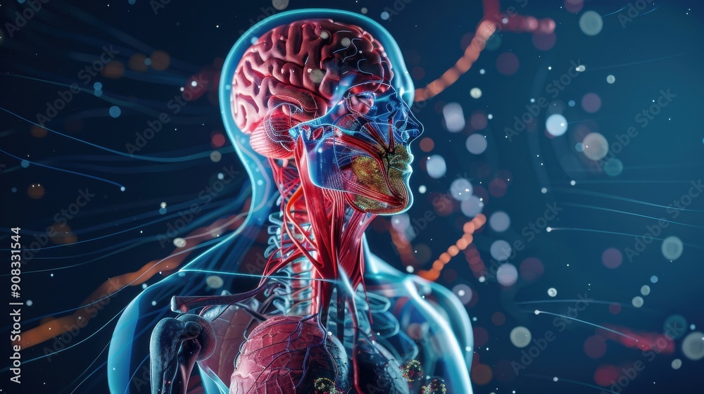 An abstract representation of human anatomy with detailed illustrations ...