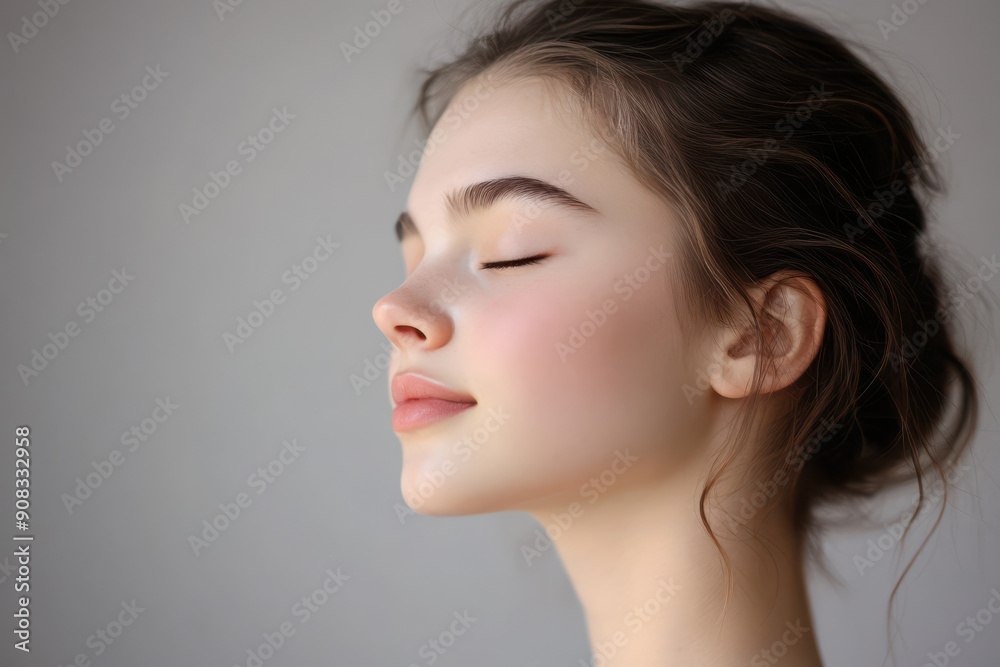 A close up of a girl's face with her eyes closed A close up of a girl's face with her eyes closed
