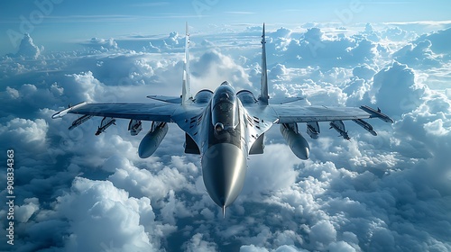 An impressive image of a fighter jet in the sky with a defense system, showcasing mission success 