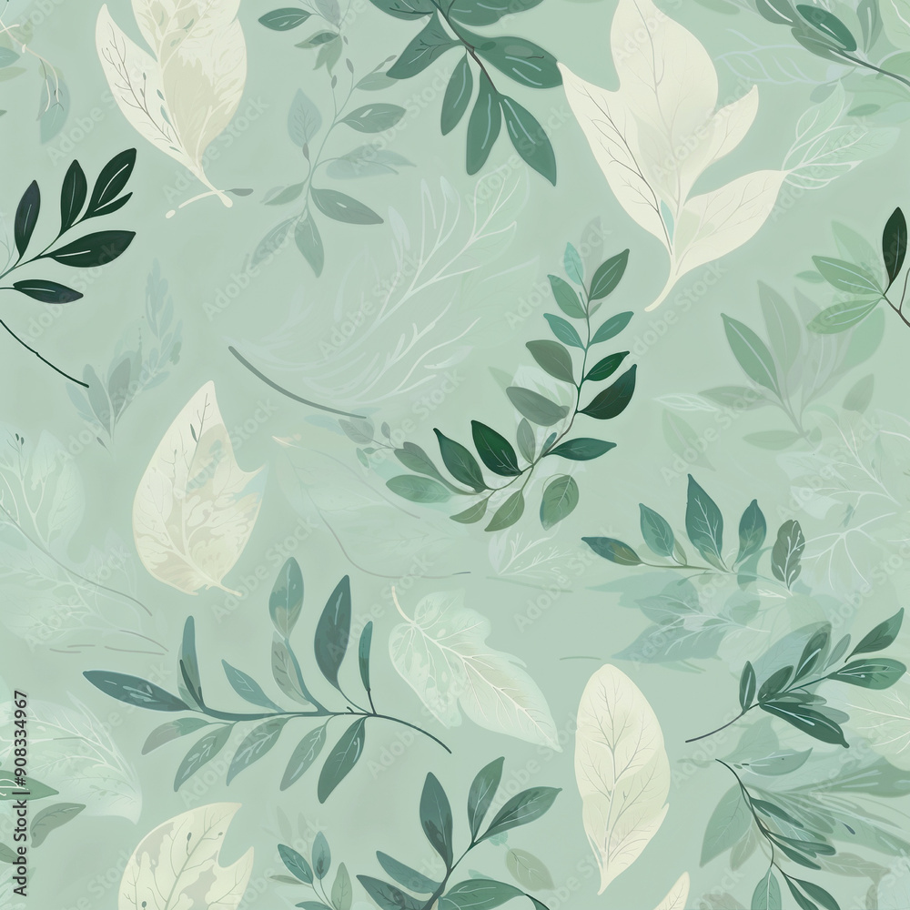 Foliage pattern swaying in the breeze on a pastel green background Foliage pattern swaying in the breeze on a pastel green background