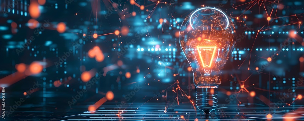 Obraz premium lightbulb with connection line and dot technology background concept