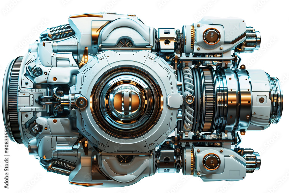 Fototapeta premium Futuristic automotive engine isolated on transparent background