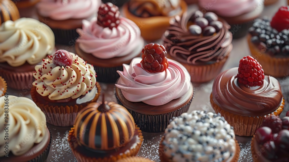 Delicious Cupcakes 3D Render - A Variety of Flavors and Toppings Delicious Cupcakes 3D Render - A Variety of Flavors and Toppings