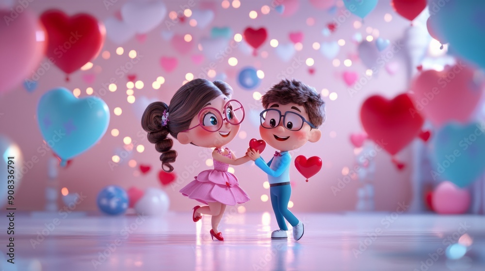 Cute Cartoon Couple Dancing for Valentine's Day Cute Cartoon Couple Dancing for Valentine's Day