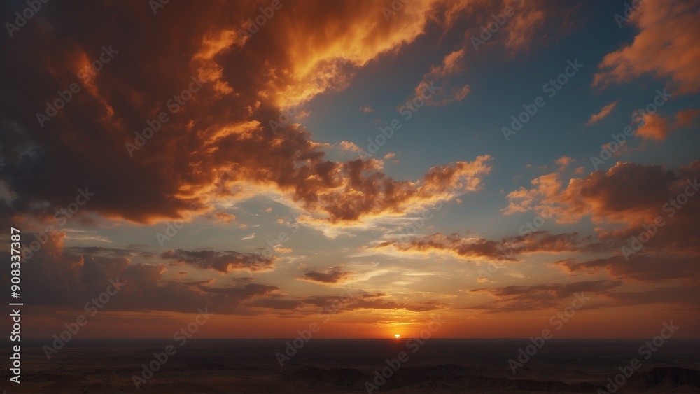 Beautiful sunset with colorful clouds over a wide horizon. Beautiful sunset with colorful clouds over a wide horizon.