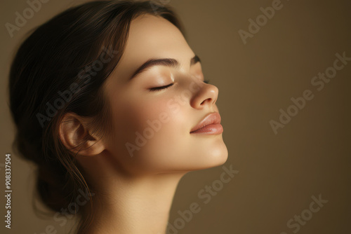 A close up of a girl's face with her eyes closed