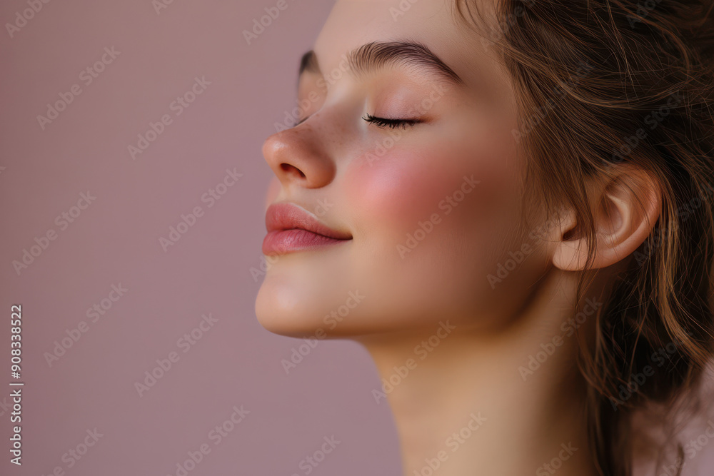 A close up of a girl's face with her eyes closed