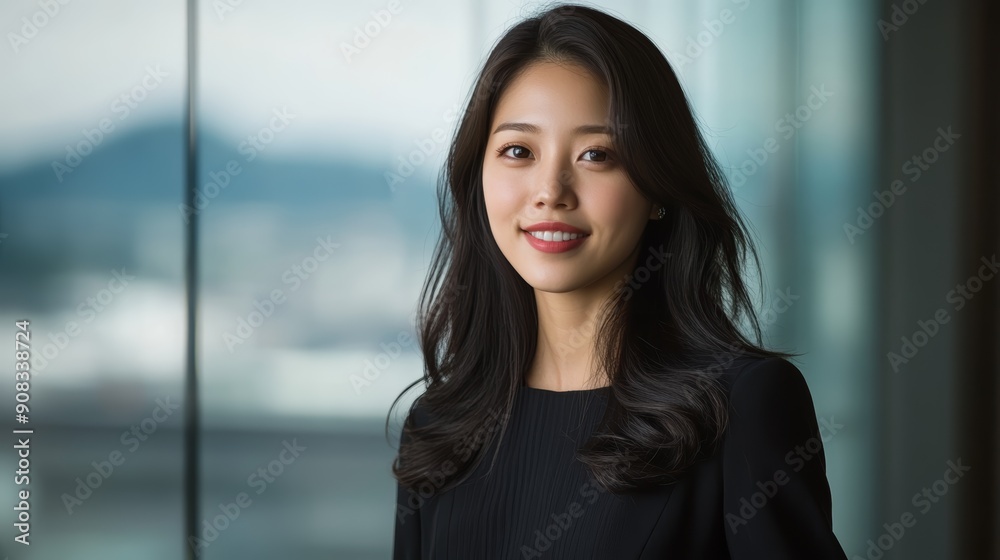 Confident Businesswoman in Office with Window View Confident Businesswoman in Office with Window View