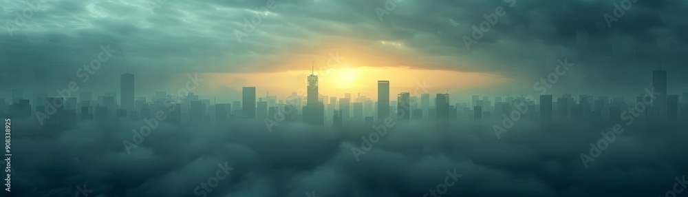 Foggy City Skyline at Sunrise Foggy City Skyline at Sunrise